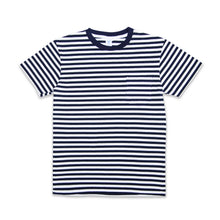 Load image into Gallery viewer, Narrow Stripe S/S C/N Tee w/Pkt / White/Navy

