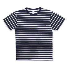 Load image into Gallery viewer, Uneven Stripe S/S C/N Tee w/Pkt / Navy/White
