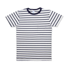 Load image into Gallery viewer, Uneven Stripe S/S C/N Tee w/Pkt / White/Navy
