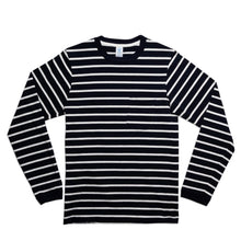 Load image into Gallery viewer, Uneven Stripe L/S C/N Tee w/Pkt / Navy/White
