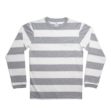 Load image into Gallery viewer, Wide Stripe L/S C/N Tee w/Pkt / White/H.Grey

